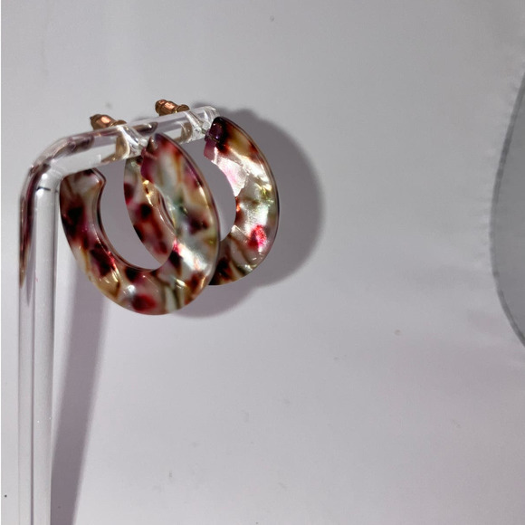 Red White Mosaic Resin Hoop 1 5/8" Earrings! - Picture 2 of 5